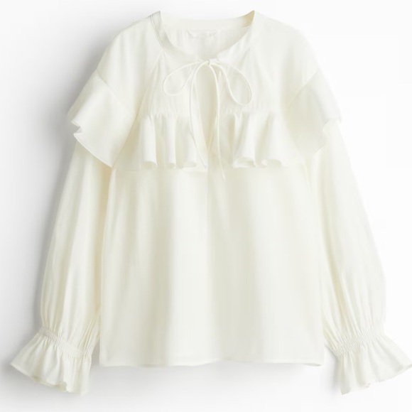 H&M Tops - H&M Flounced Ivory Ruffle Blouse Size L NWT